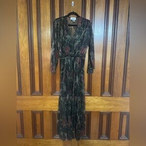 ba&sh Hendrix Metallic Plissé Maxi Dress in a floral print gold threading